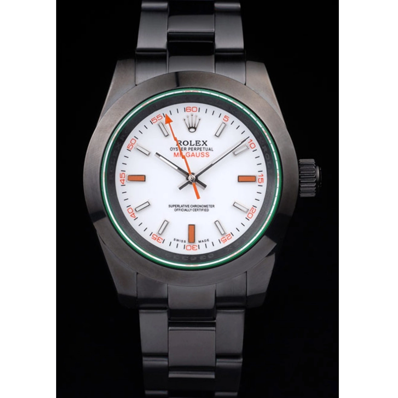 Aaa replica watch Green Dial Rolex White Milgauss Pro-Hunter Tinted Saphire 0727